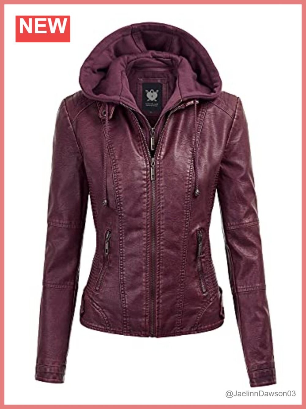 Faux Leather Moto Biker Jacket Coat Detachable Hood